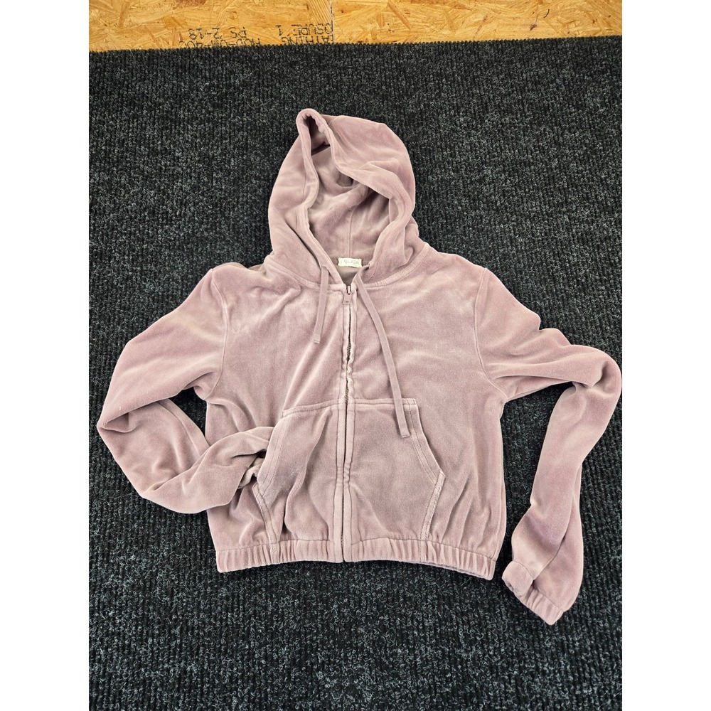 John‎ Galt Mauve Pink Velour Zip Up Hoodie Cropped Velvet Sweatshirt Mens XS/S